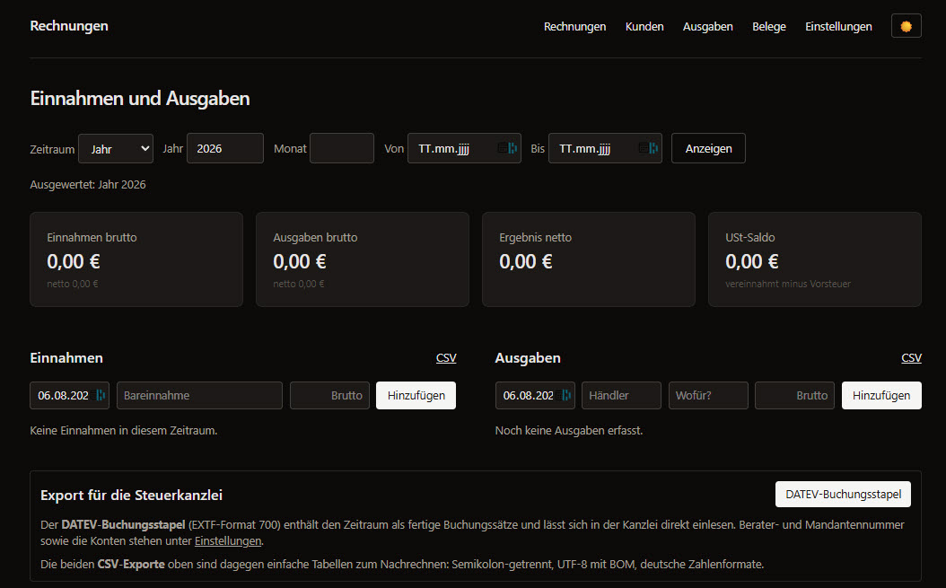 Vorschau der WebApp RechnungsAPP