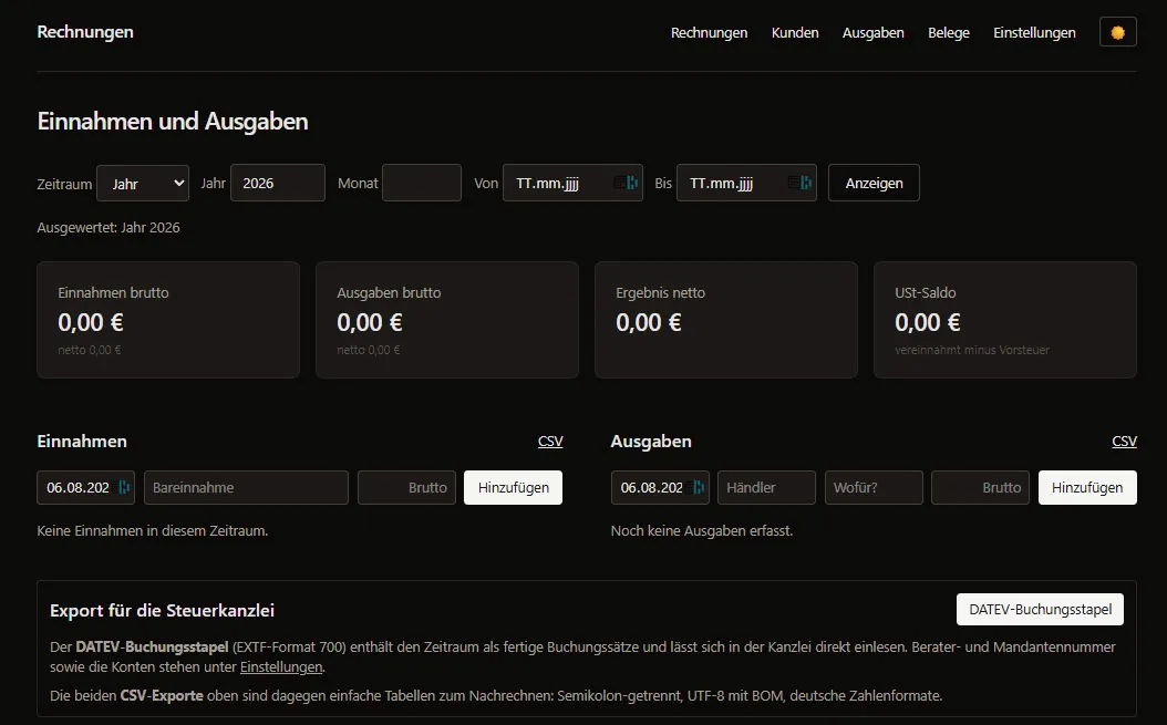 Vorschau der WebApp RechnungsAPP