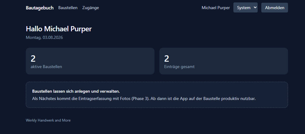 Vorschau der WebApp Bautagebuch